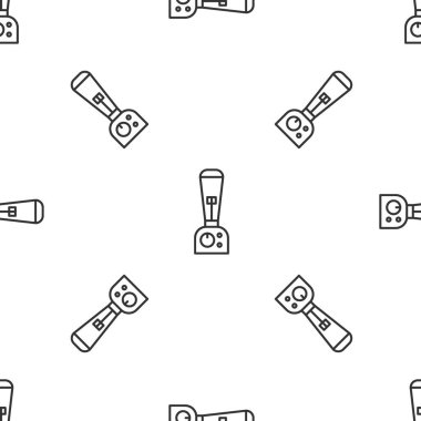 Gri çizgi blender simgesi beyaz arkaplandaki kusursuz deseni izole etti. Mutfak elektrikli kırıcı ve kase. Meyve suyu, kokteyl ya da meyve suyu. Vektör İllüstrasyonu