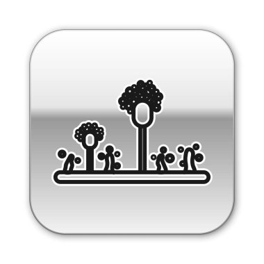 Siyah çizgi kalıp simgesi beyaz arkaplanda izole edildi. Gümüş kare düğme. Vektör İllüstrasyonu