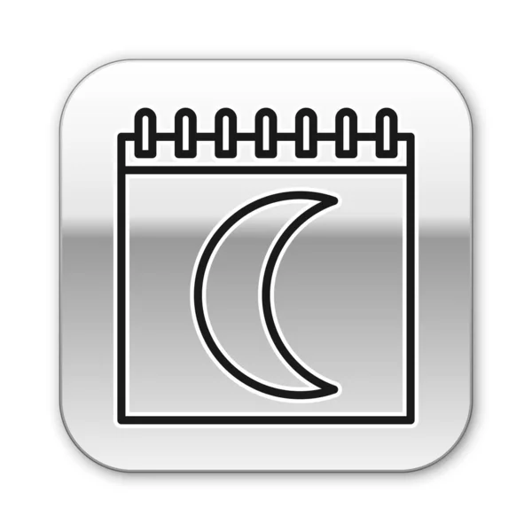 Fekete vonal Hold fázisok naptár ikon elszigetelt fehér háttér. Ezüst négyzet gomb. Vektorillusztráció — Stock Vector