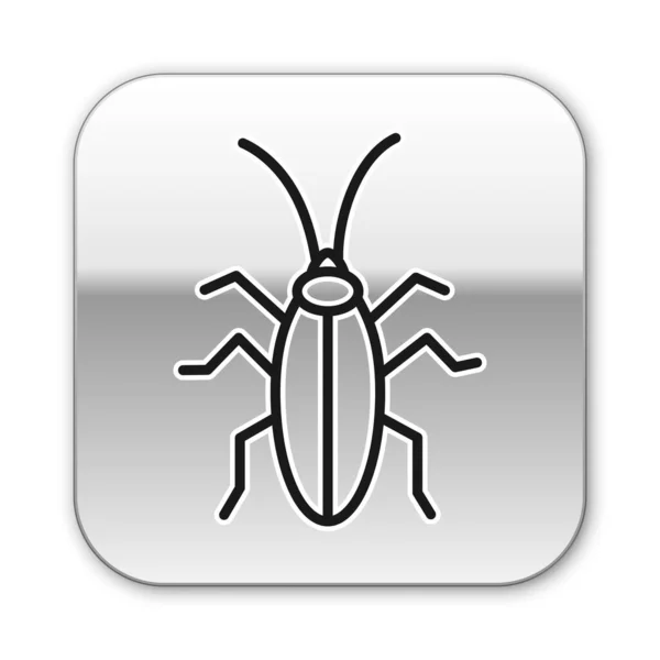 Icono de cucaracha de línea negra aislado sobre fondo blanco. Botón cuadrado plateado. Ilustración vectorial — Vector de stock