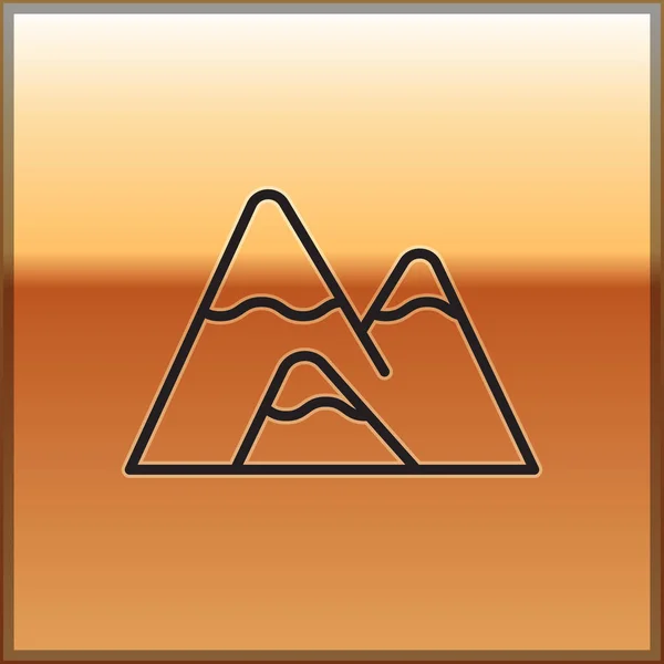 Icono Montañas de línea negra aislado sobre fondo dorado. Símbolo de victoria o concepto de éxito. Ilustración vectorial — Vector de stock
