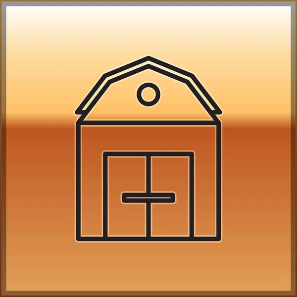 Linha preta Farm House ícone conceito isolado no fundo de ouro. Paisagem rural rústica. Ilustração vetorial — Vetor de Stock