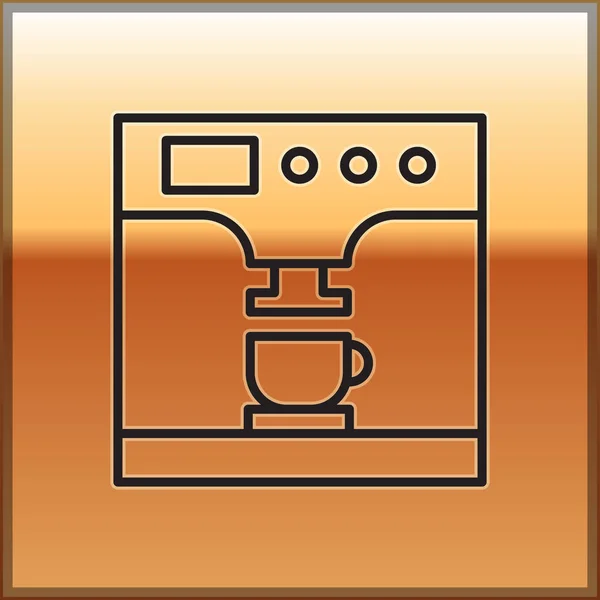 Línea negra Cafetera e icono de taza de café aislados sobre fondo dorado. Ilustración vectorial — Vector de stock