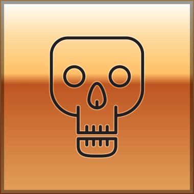 Siyah çizgi Skull simgesi altın arka planda izole edildi. Mutlu Cadılar Bayramı Partisi. Vektör İllüstrasyonu