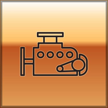 Siyah çizgili araba motoru simgesi altın arka planda izole edildi. Vektör İllüstrasyonu