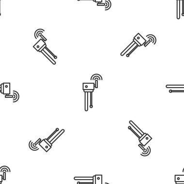 Gri çizgili Router ve Wi-Fi sinyal simgesi beyaz arkaplanda izole edilmiş kusursuz desen. Kablosuz ethernet modem yönlendirici. Bilgisayar teknolojisi interneti. Vektör İllüstrasyonu