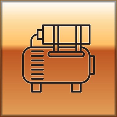 Siyah çizgi hava kompresör simgesi altın arka planda izole edildi. Vektör İllüstrasyonu