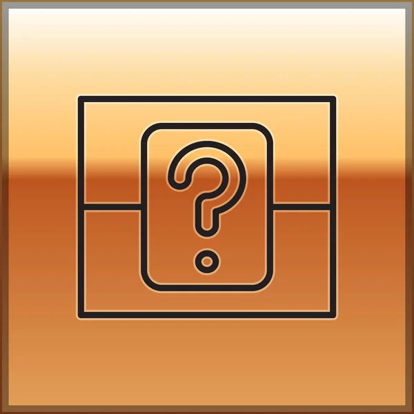 Black Line Mystery Box oder zufällige Beute Box für Spiele Icon isoliert auf goldenem Hintergrund. Fragezeichen. Vektorillustration — Stockvektor
