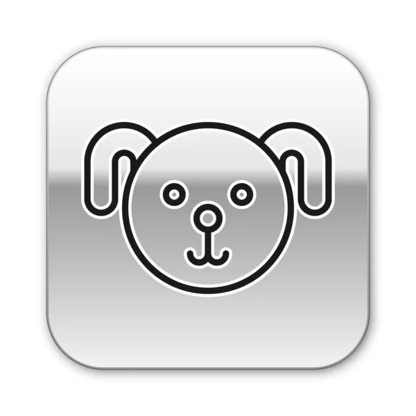 Black line Dog zodiac sign icon isolated on white background. Astrological horoscope collection. Silver square button. Vector Illustration — Stock Vector