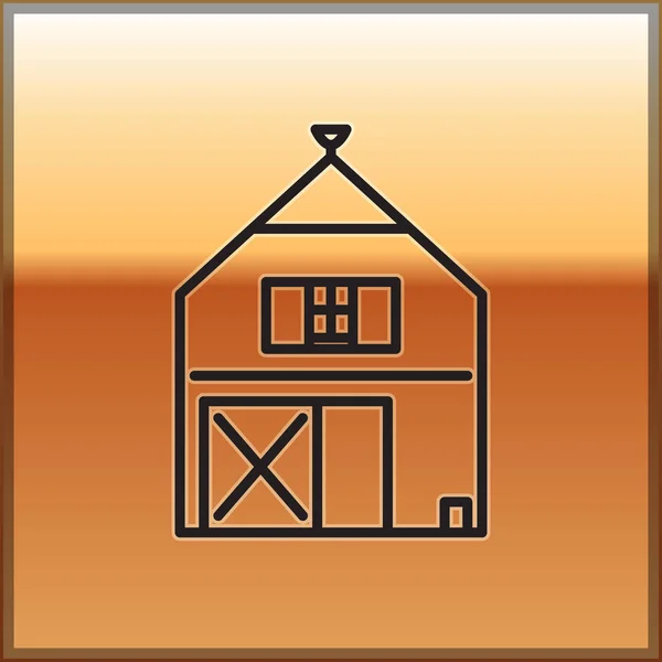 Black line Farm House concept icon isolated on gold background. Rustic farm landscape. Vector Illustration — Stock Vector