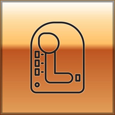 Altın arka planda siyah çizgi vites ikonu izole edildi. İletişim simgesi. Vektör İllüstrasyonu