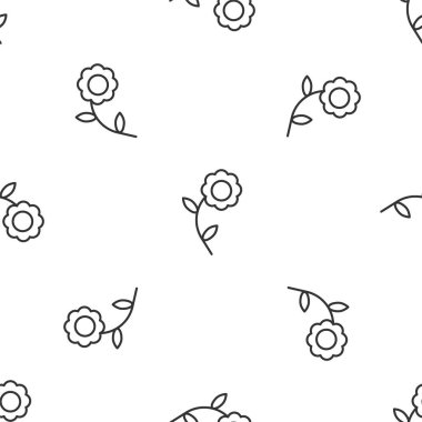 Gri çizgi çiçek ikonu beyaz arka planda kusursuz deseni izole etti. Vektör İllüstrasyonu