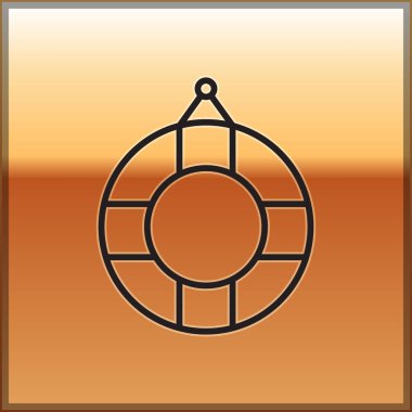 Siyah çizgi Lifebuoy simgesi altın arka planda izole edildi. Can simidi sembolü. Vektör İllüstrasyonu