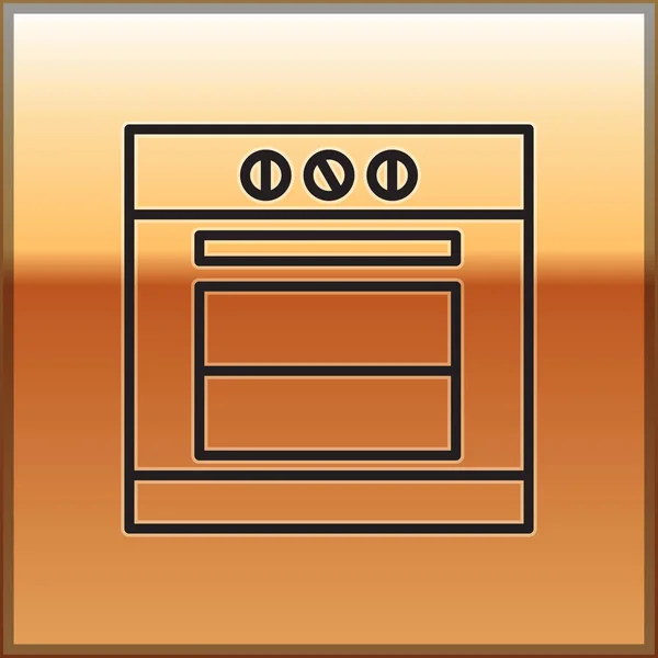 Línea negra Icono del horno aislado sobre fondo dorado. letrero horno de gas estufa. Ilustración vectorial — Vector de stock