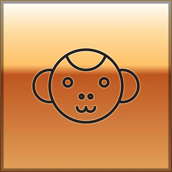 Černá čára Monkey zvěrokruh znamení ikona izolované na zlatém pozadí. Astrologická sbírka horoskopů. Vektorová ilustrace — Stockový vektor