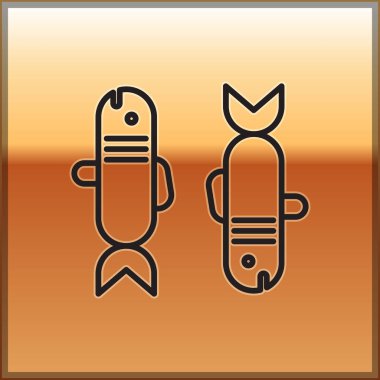 Siyah çizgi Balık burcunun simgesi altın arka planda izole edilmiş. Astrolojik yıldız falı koleksiyonu. Vektör İllüstrasyonu