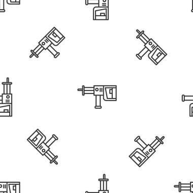 Gri çizgi elektrikli döner çekiç matkap ikonu beyaz arka planda izole edilmiş pürüzsüz desen. İnşaat, onarım ve onarım için kullanılan bir alet. Vektör İllüstrasyonu