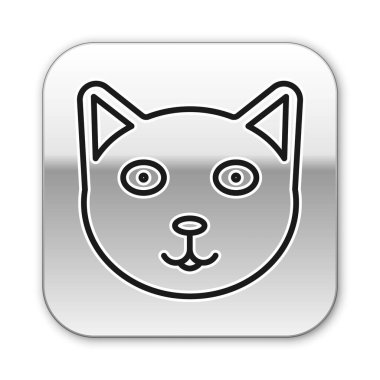 Beyaz arkaplanda siyah çizgi evcil hayvan simgesi izole edildi. Gümüş kare düğme. Vektör İllüstrasyonu