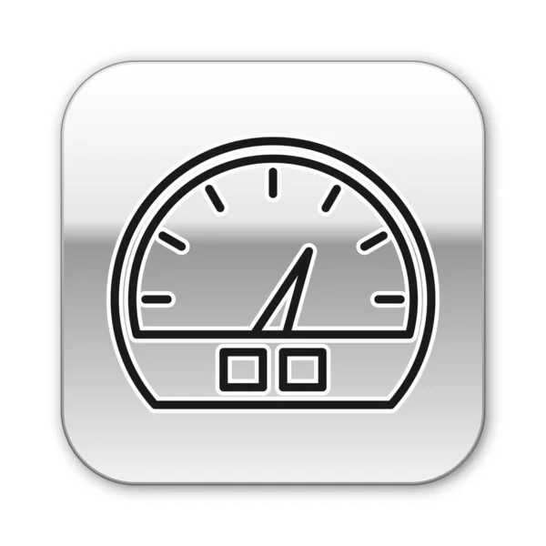 Czarna ikona prędkościomierza na białym tle. Srebrny przycisk. Ilustracja wektora — Wektor stockowy