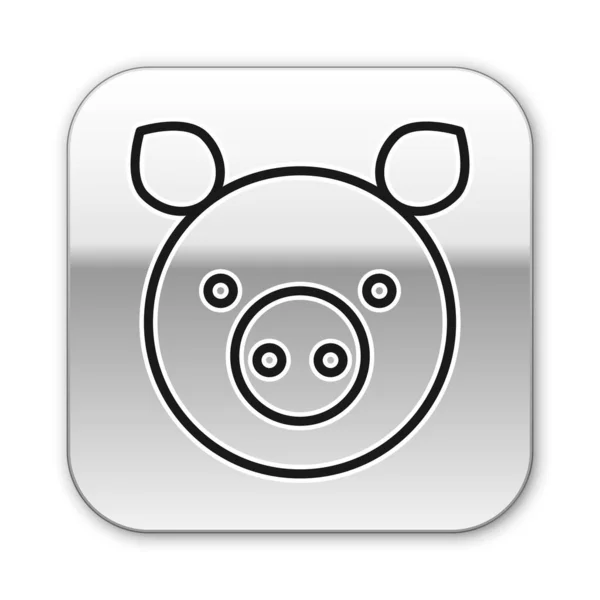 Μαύρη γραμμή Pig zodiac σύμβολο εικονίδιο απομονώνονται σε λευκό φόντο. Αστρολογική συλλογή ωροσκοπίων. Ασημένιο τετράγωνο κουμπί. Εικονογράφηση διανύσματος — Διανυσματικό Αρχείο