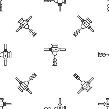 Gri çizgi inşaat kaya matkabı ikonu beyaz arka planda izole edilmiş pürüzsüz desen. Vektör İllüstrasyonu