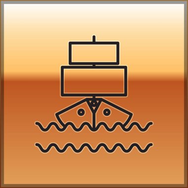 Altın arkaplanda siyah çizgi gemi simgesi izole edildi. Vektör İllüstrasyonu