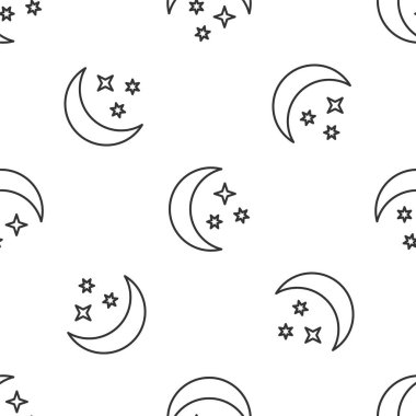Gri çizgi Ay ve yıldız ikonu beyaz arka planda izole edilmiş kusursuz desen. Vektör İllüstrasyonu