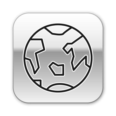 Siyah çizgi Dünya ikonu beyaz arka planda izole edilmiş. Gümüş kare düğme. Vektör İllüstrasyonu