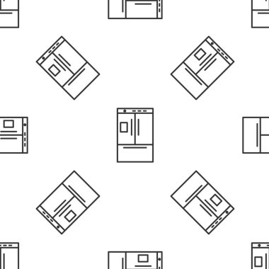 Gri çizgi buzdolabı ikonu beyaz arka planda izole edilmiş kusursuz desen. Buzdolabı buzdolabı. Ev aletleri ve aletler. Vektör İllüstrasyonu