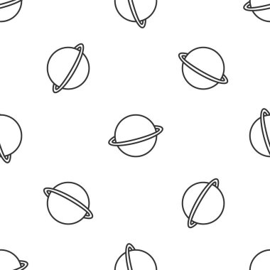 Gezegen Satürn 'ün gezegensel halka ikonu olan gri çizgi beyaz arka planda izole edilmiş kusursuz desen. Vektör İllüstrasyonu