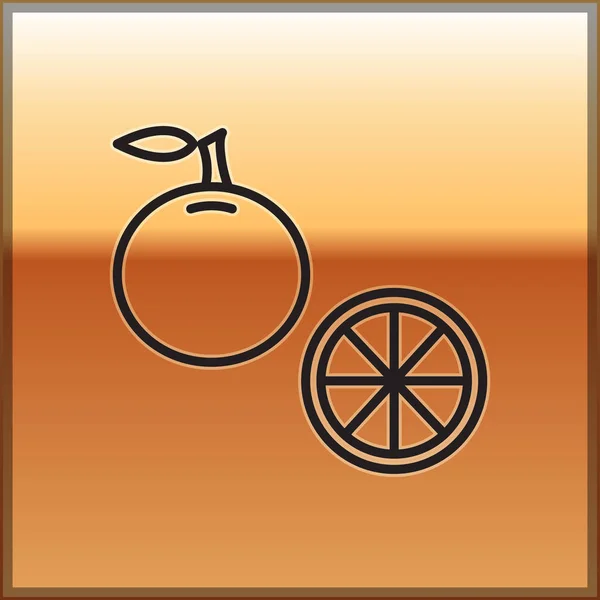 Черная линия Оранжевые фрукты иконка изолированы на золотом фоне. Векторная миграция — стоковый вектор