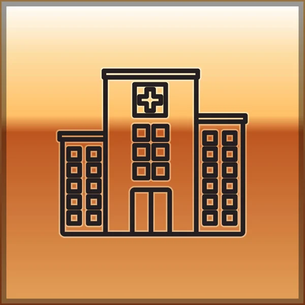 Black line Medical hospital building with cross icon isolated on gold background. Medical center. Health care. Vector Illustration