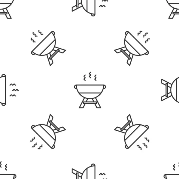 Szara linia Grill grill ikona izolowane bezszwowy wzór na białym tle. Grillowa impreza. Ilustracja wektora — Wektor stockowy