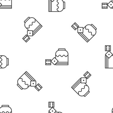 Gri çizgi korsan zar ikonu beyaz arka planda izole edilmiş kusursuz desen. Kumarhane kumarı. Vektör İllüstrasyonu