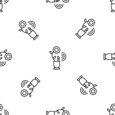 Gri çizgi Akıllı tarım teknolojisi - Uygulama simgesindeki tarım otomasyon sistemi beyaz arka planda kusursuz desen izole etti. Vektör İllüstrasyonu