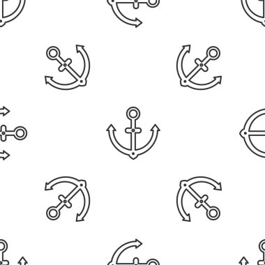 Grey line Anchor icon isolated seamless pattern on white background. Vector Illustration