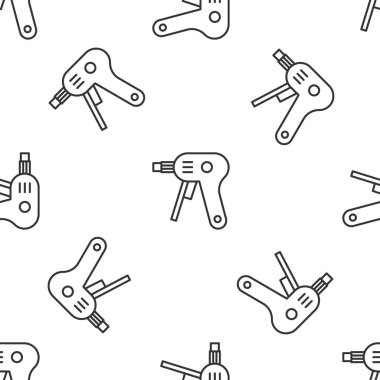 Grey line Electric hot glue gun icon isolated seamless pattern on white background. Hot pistol glue. Hot repair work appliance silicone. Vector Illustration