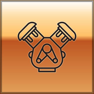 Siyah çizgili araba motoru simgesi altın arka planda izole edildi. Vektör İllüstrasyonu