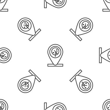 Grey line Location and tree icon isolated seamless pattern on white background. Vector Illustration