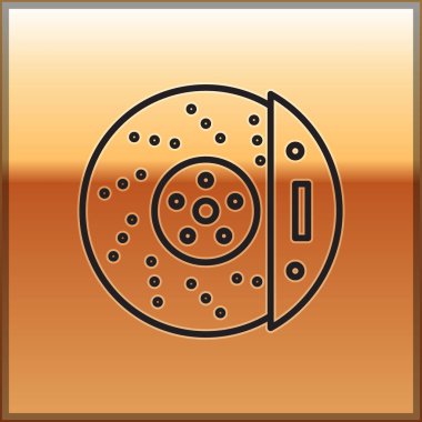 Black line Car brake disk with caliper icon isolated on gold background. Vector Illustration