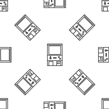 Grey line Retro arcade game machine icon isolated seamless pattern on white background. Vector Illustration