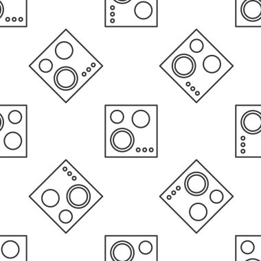 Grey line Gas stove icon isolated seamless pattern on white background. Cooktop sign. Hob with four circle burners. Vector Illustration