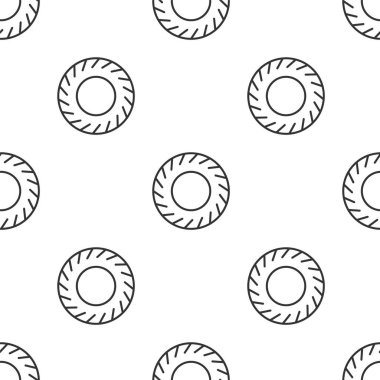 Gri çizgi araba tekerleği ikonu beyaz arka planda izole edilmiş. Vektör İllüstrasyonu