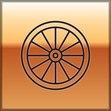 Siyah çizgi Araba Tekerleği simgesi altın arka planda izole edildi. Vektör İllüstrasyonu