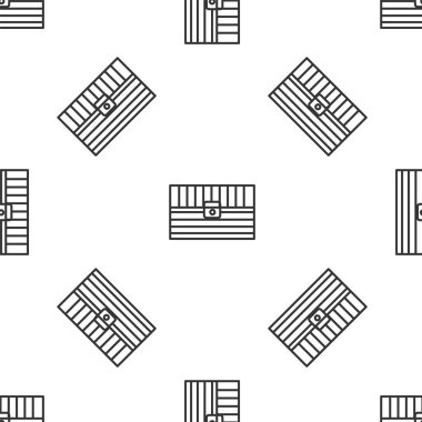 Grey line Antique treasure chest icon isolated seamless pattern on white background. Vintage wooden chest with golden coin. Vector Illustration