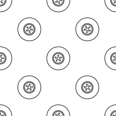 Grey line Car brake disk icon isolated seamless pattern on white background. Vector Illustration