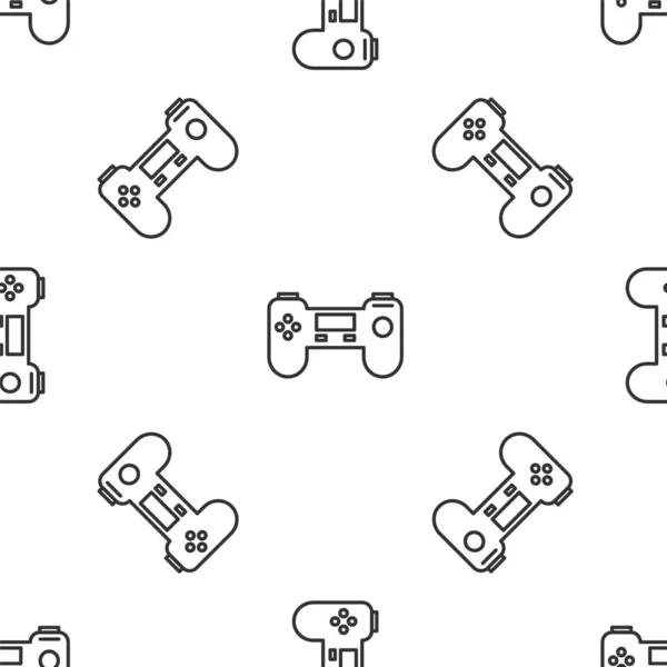 Ligne grise icône Gamepad isolé motif sans couture sur fond blanc. Contrôleur de jeu. Illustration vectorielle — Image vectorielle