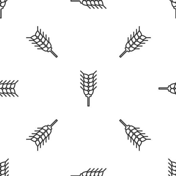 Línea gris Cereales engastados con arroz, trigo, maíz, avena, centeno, cebada icono aislado patrón sin costura sobre fondo blanco. Orejas de pan de trigo símbolos. Ilustración vectorial — Archivo Imágenes Vectoriales