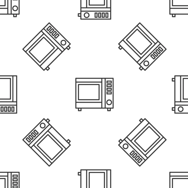 Línea gris Microondas icono horno aislado patrón sin costuras sobre fondo blanco. Icono de electrodomésticos. Ilustración vectorial — Vector de stock