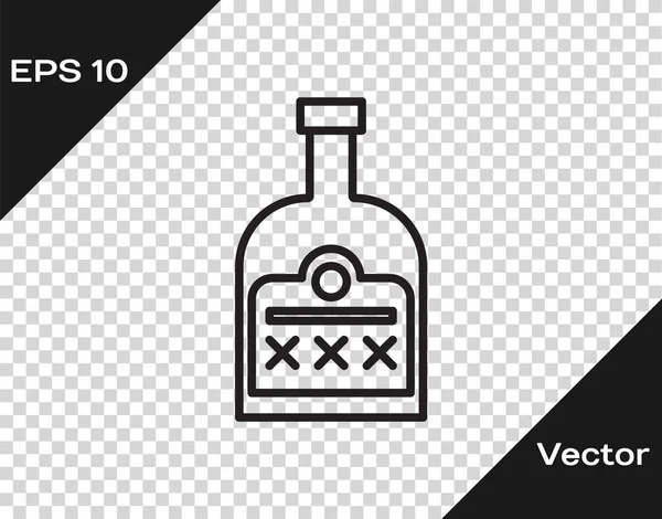 Linha preta Bebida alcoólica Ícone de garrafa de rum isolado em fundo transparente. Ilustração vetorial — Vetor de Stock